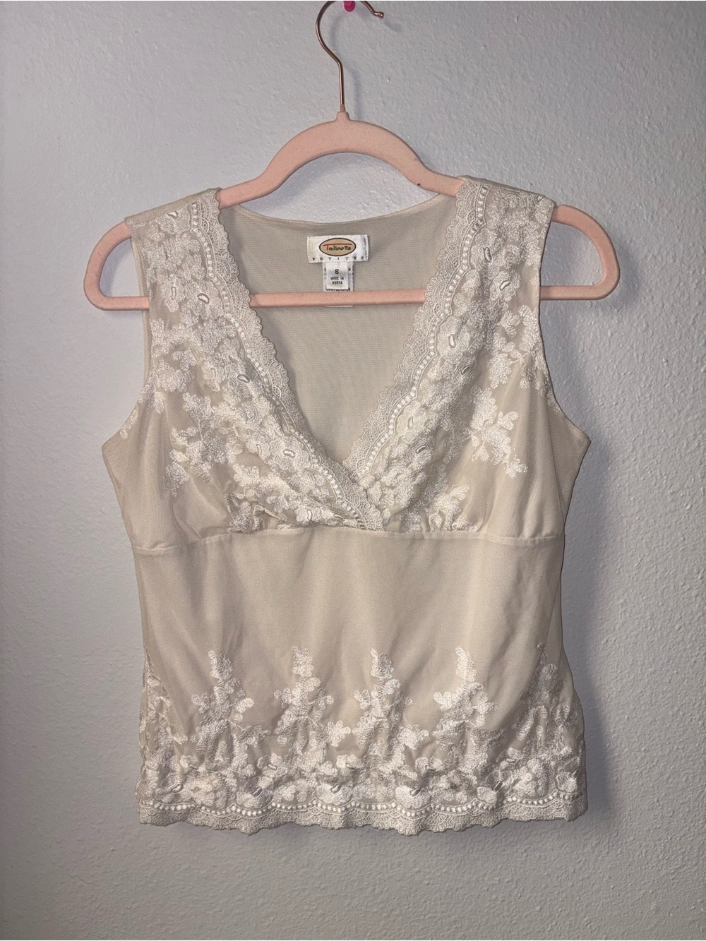 Lace Trim V-Neck Camisole in Cream - Talbots Petites